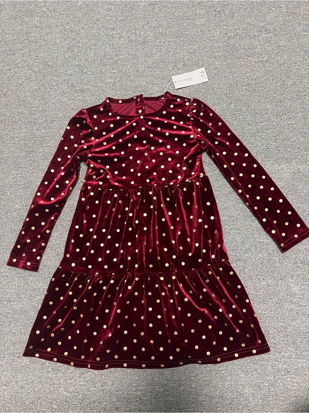 George Burgundy Velvet Dress with Gold Polka Dots
